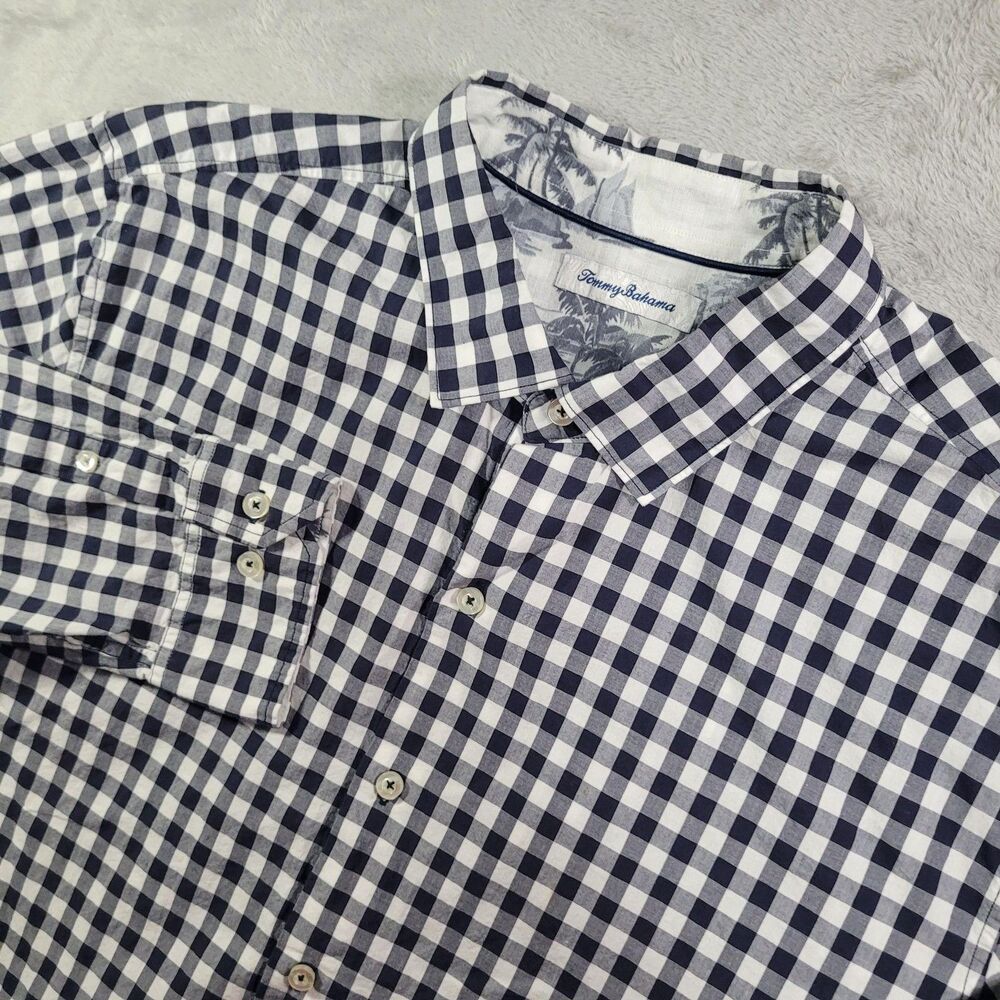 Tommy Bahama Shirt Mens XL Blue Check Long Sleeve Button Up Cotton Regular Fit